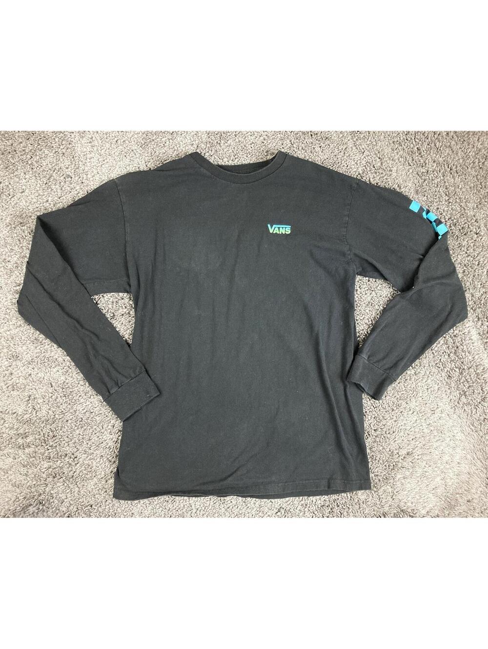 Vans Off The Wall Long Sleeve Shirt Mens Black Gradient Logo Checkerboard Sz M